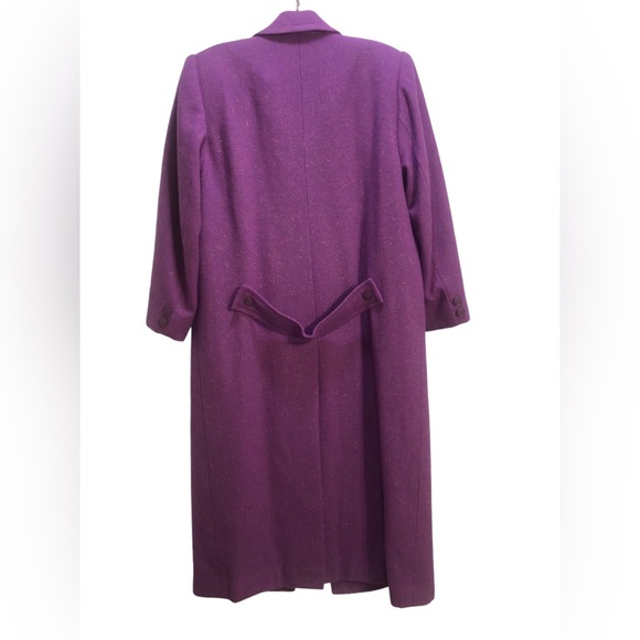 Vintage 80s Retro Purple Statement Full Oversized Wool Maxi Trench Coat Sz L - Picture 5 of 6